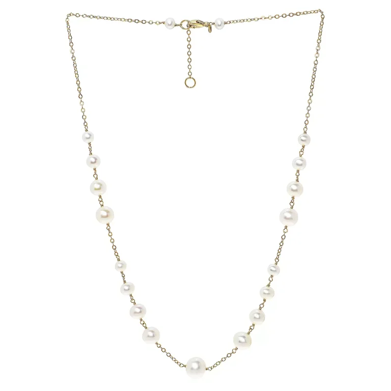 14KT Yellow Gold Cultured Freshwater Pearl Graduated Station Necklace