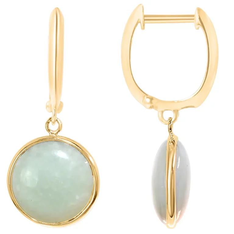 14KT Yellow Gold Natural Jade Hoop Bezel Earrings