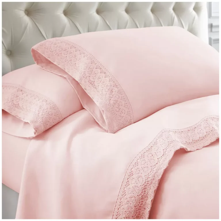 Kingtex 1500 Thread Count Crochet Lace Microfibre Sheet Set Single  Rose Pink/ Rose Pink