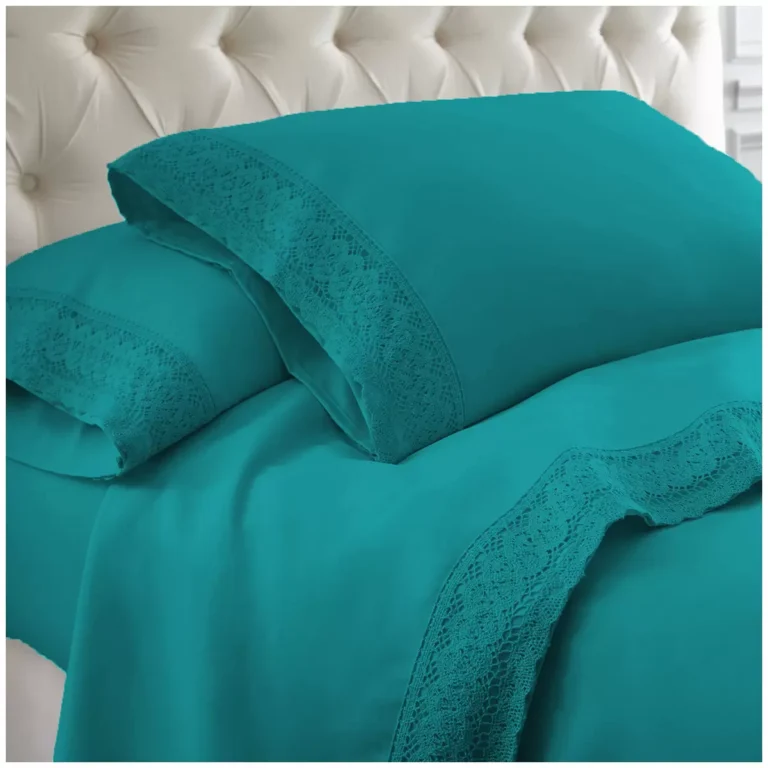 Kingtex 1500 Thread Count Crochet Lace Microfibre Sheet Set Single Teal/Teal