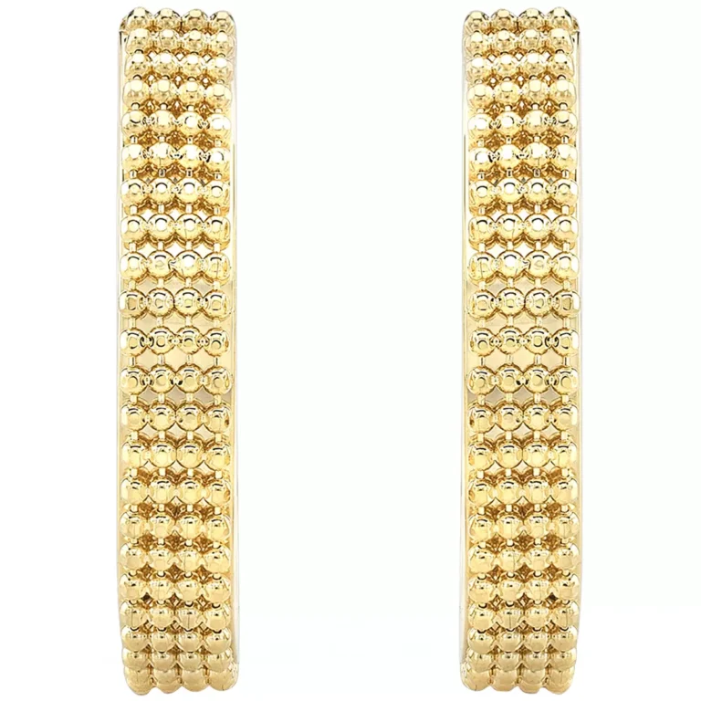 14KT Yellow Gold Beaded Oval Hoop Earrings