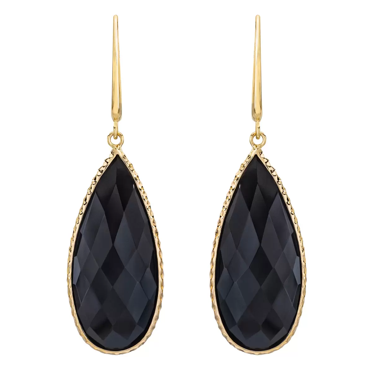 14KT Yellow Gold Pear Shape Black Onyx Earrings