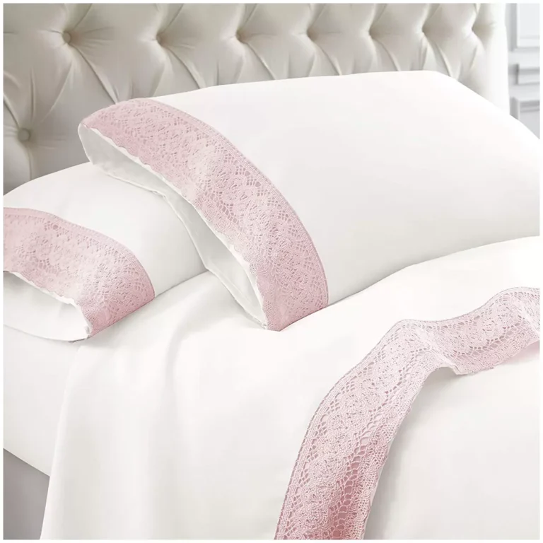 Kingtex 1500 Thread Count Crochet Lace Microfibre Sheet Set Single  Rose Pink/White