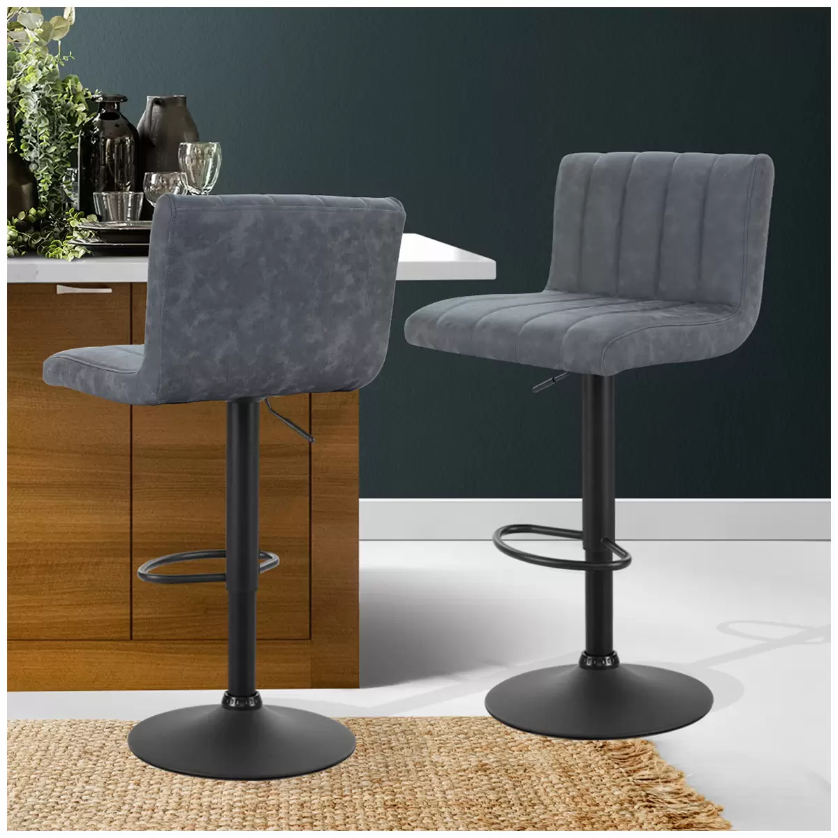 Artiss Gaslift Swivel Barstool Grey 2 Pack