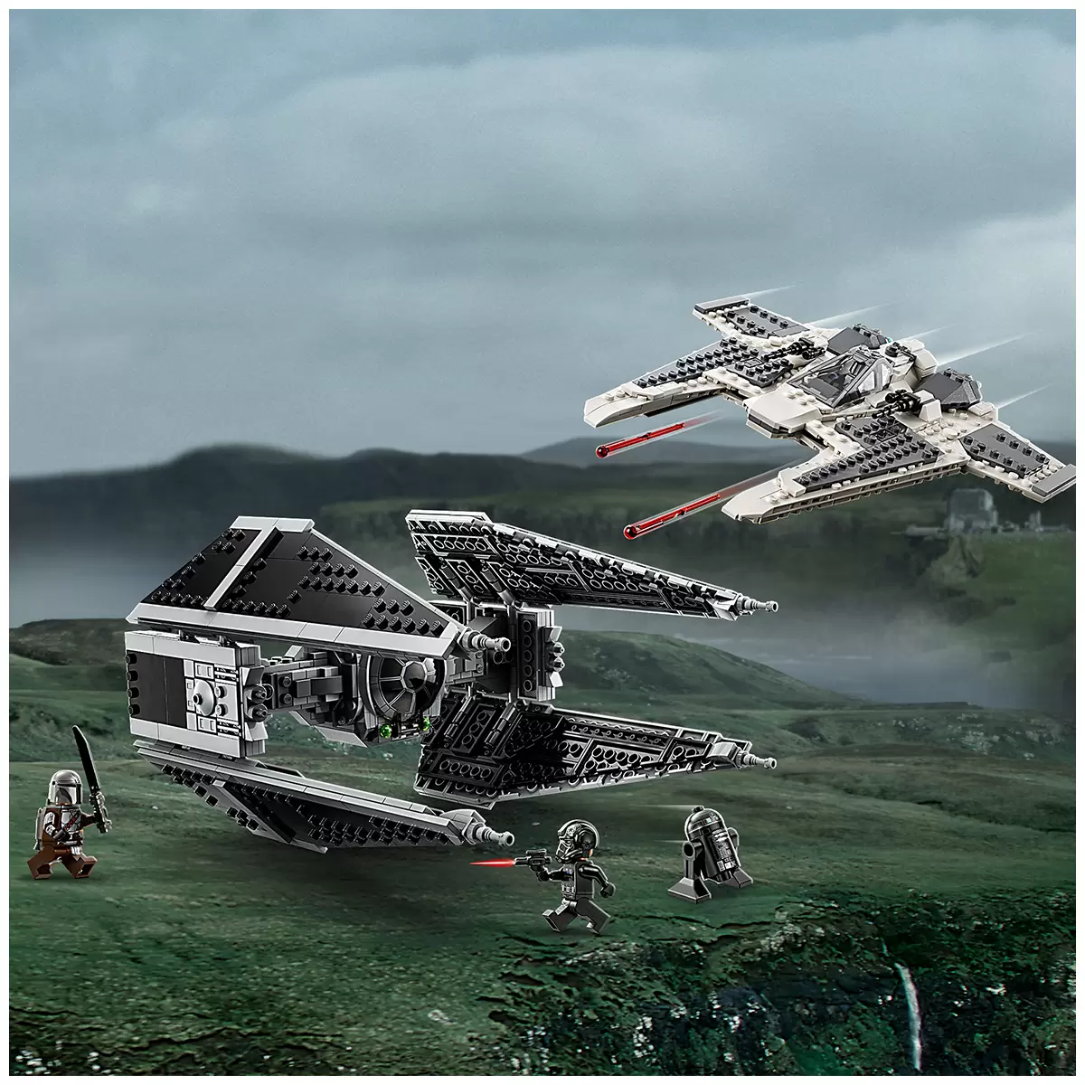 Lego mandalorian fang fighter vs. tie inter