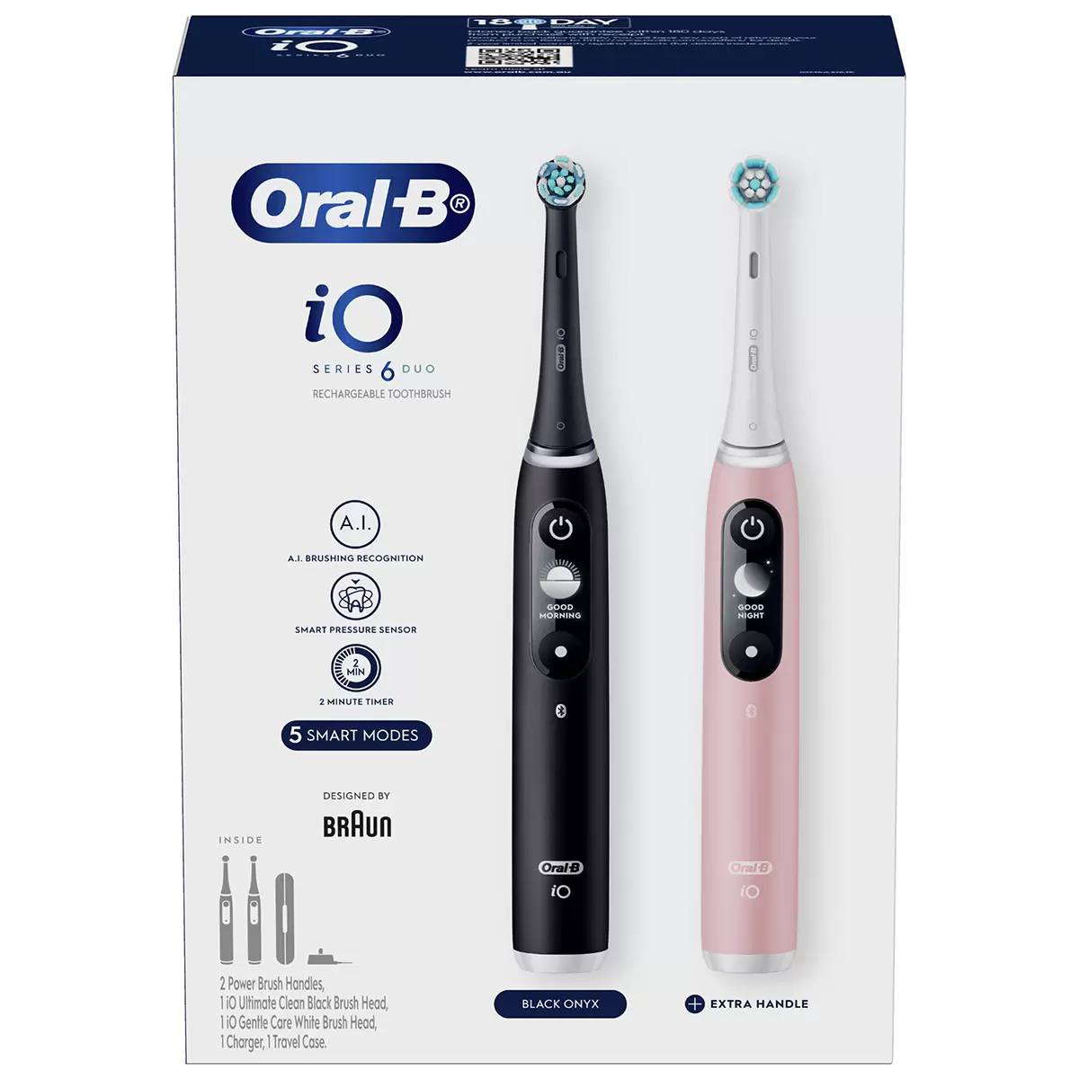 Oral-B iO Series 6 Duo Electric Toothbrush- Black Onyx & Light Rose