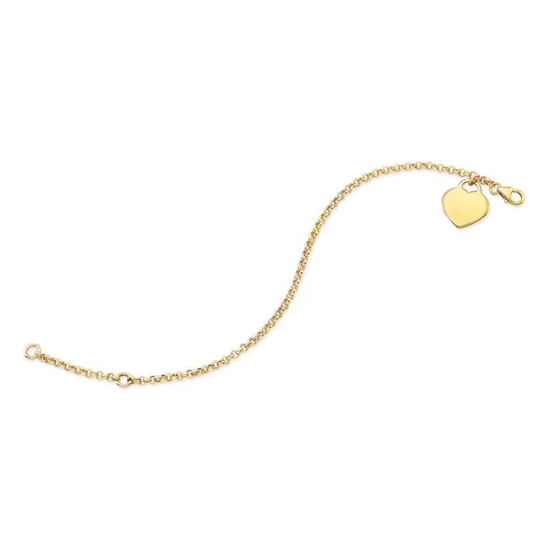 18KT Yellow Gold Rolo Bracelet With Heart Charm