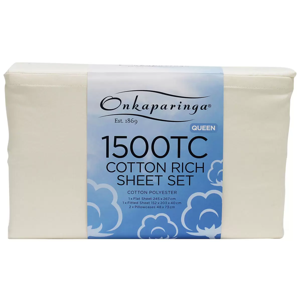 Onkaparinga Cotton Rich 1500TC Sheet Set Queen 4 Piece Cream