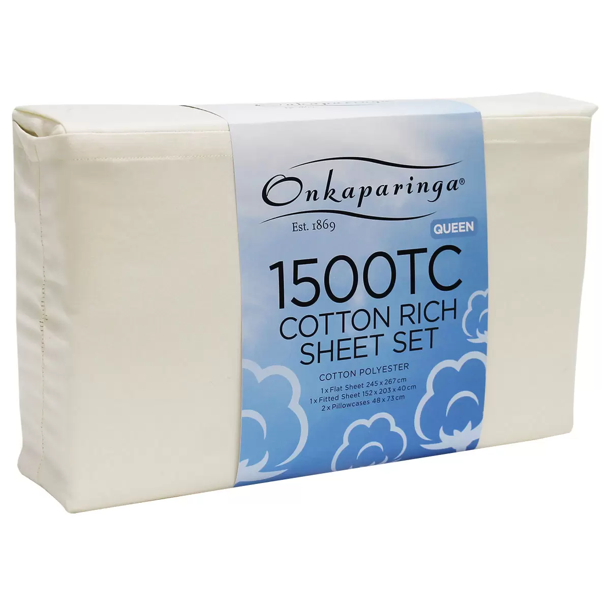 Onkaparinga Cotton Rich 1500TC Sheet Set Queen 4 Piece Cream