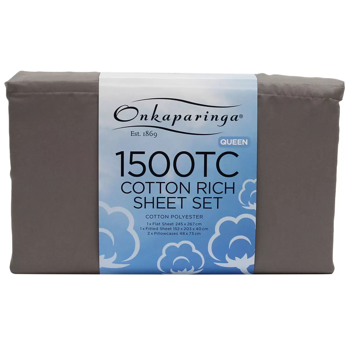 Onkaparinga Cotton Rich 1500TC Sheet Set Queen 4 Piece Grey