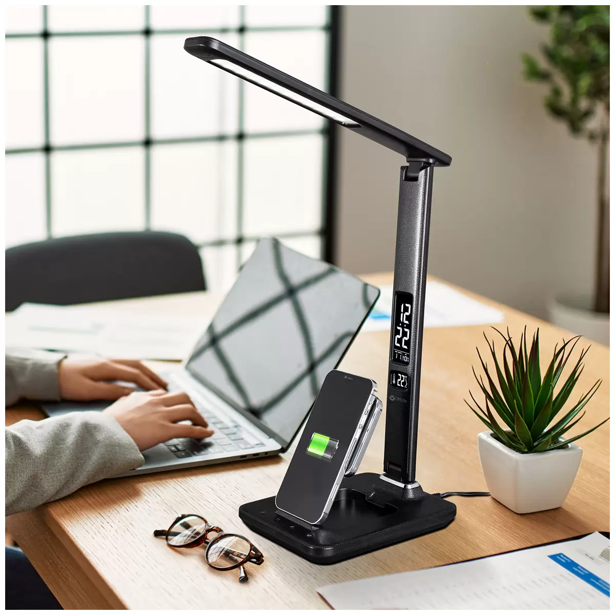 Ottlite LED Desk Lamp with Extendible Wireless Charging Base/