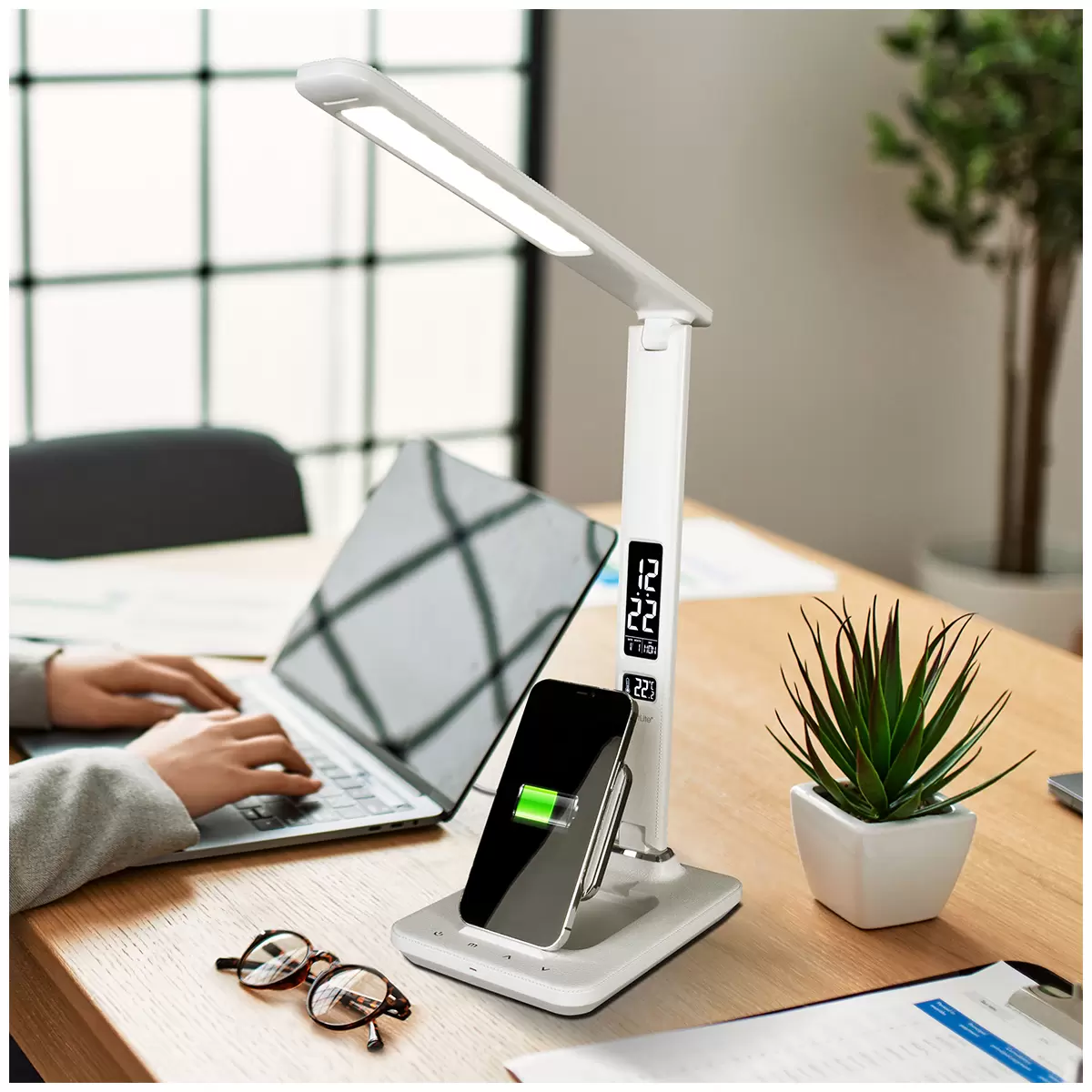 Ottlite LED Desk Lamp with Extendible Wireless Charging Base/