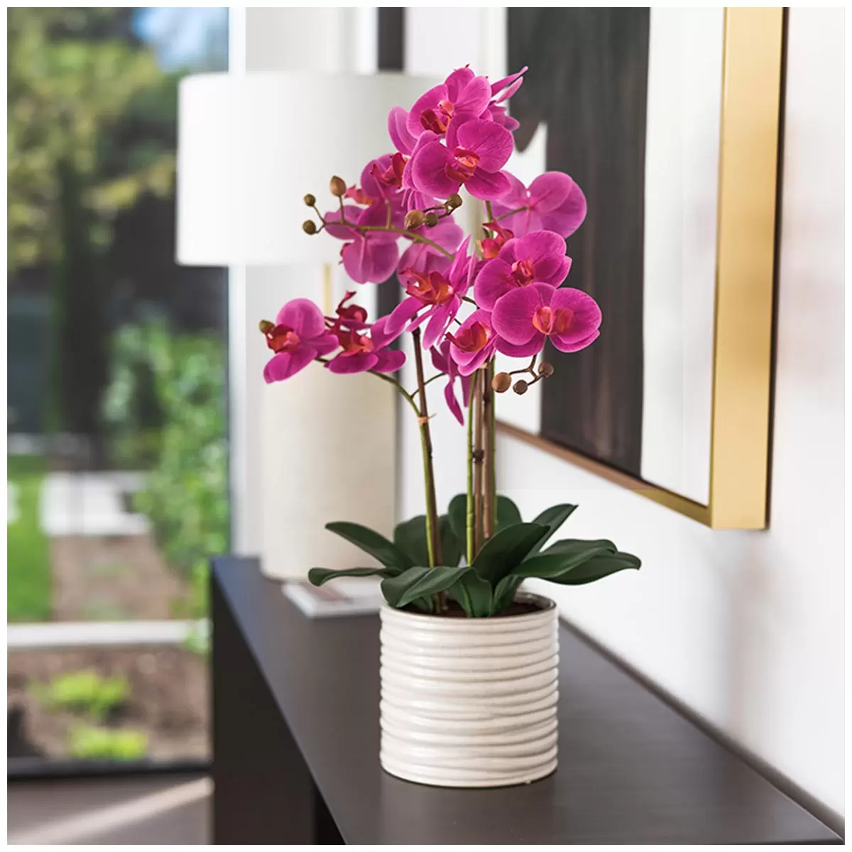 Faux Orchid With Ribbed Pot Pink