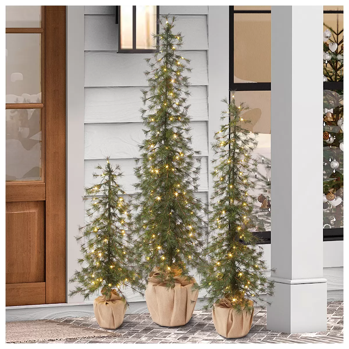 LED Needle Pine Burlap Tree Set 3 Piece