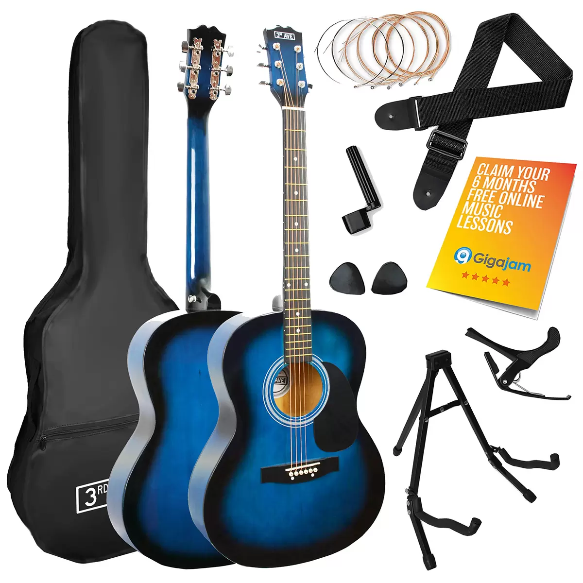 3rd Avenue Acoustic Guitar Premium Pack Blueburst NM-STX10ABBPK2