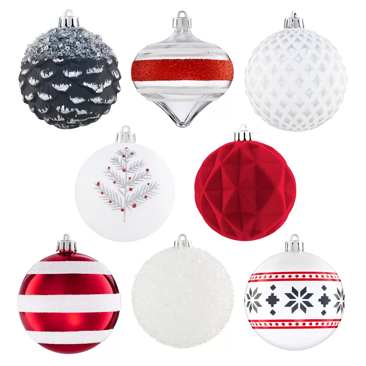 Shatter Resistant Holiday Ornaments 78 Piece Red/Black/White