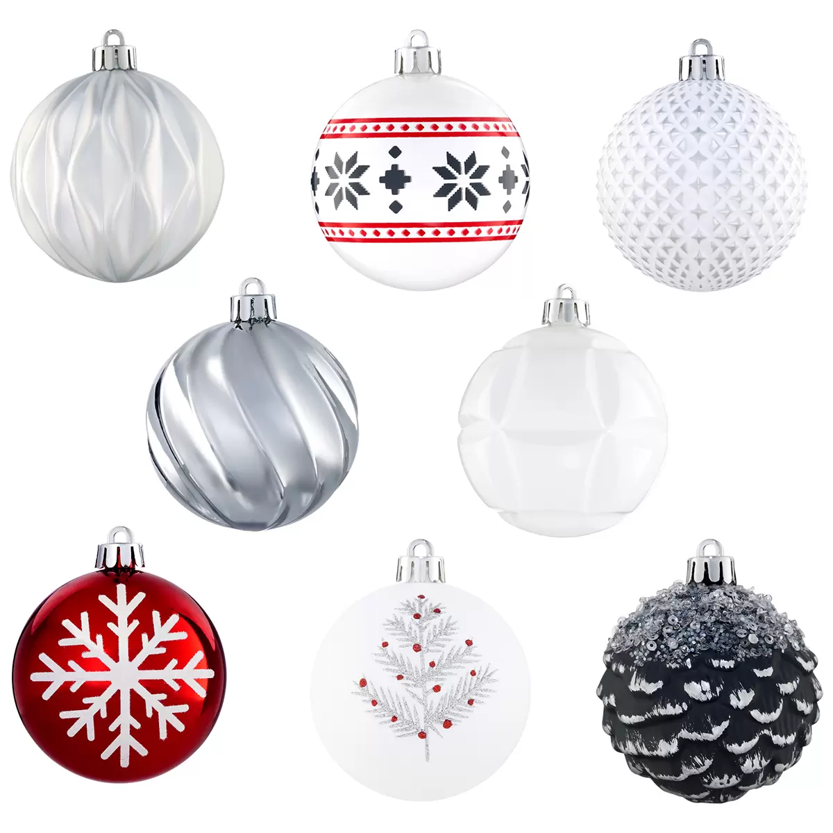 Shatter Resistant Holiday Ornaments 78 Piece Red/Black/White